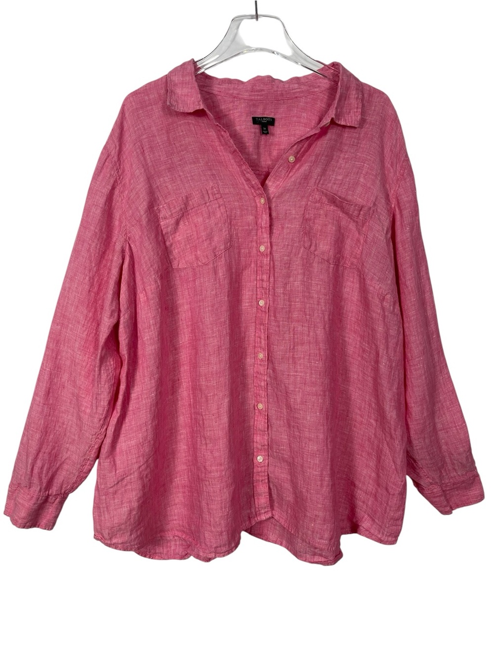 Talbots 100% Linen Button Up Top Roll Tab Sleeves Pink Size 3X